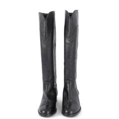 CHANEL black leather 2014 14A DALLAS RIDING Boots Shoes 38.5