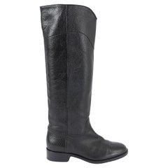 CHANEL black leather 2014 14A DALLAS RIDING Boots Shoes 38.5