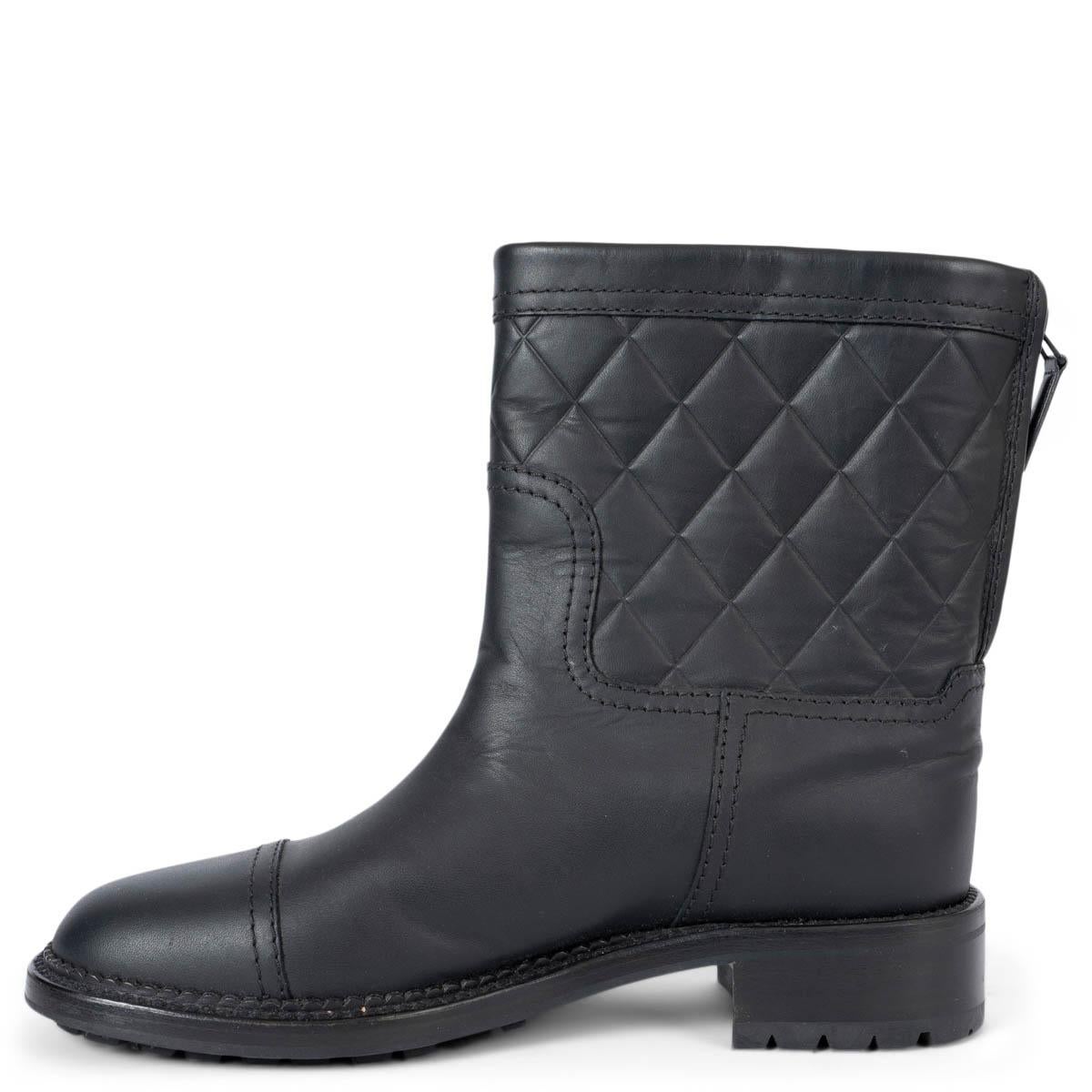 Women's CHANEL black leather 2014 14K BIKER Boots Shoes 37 For Sale