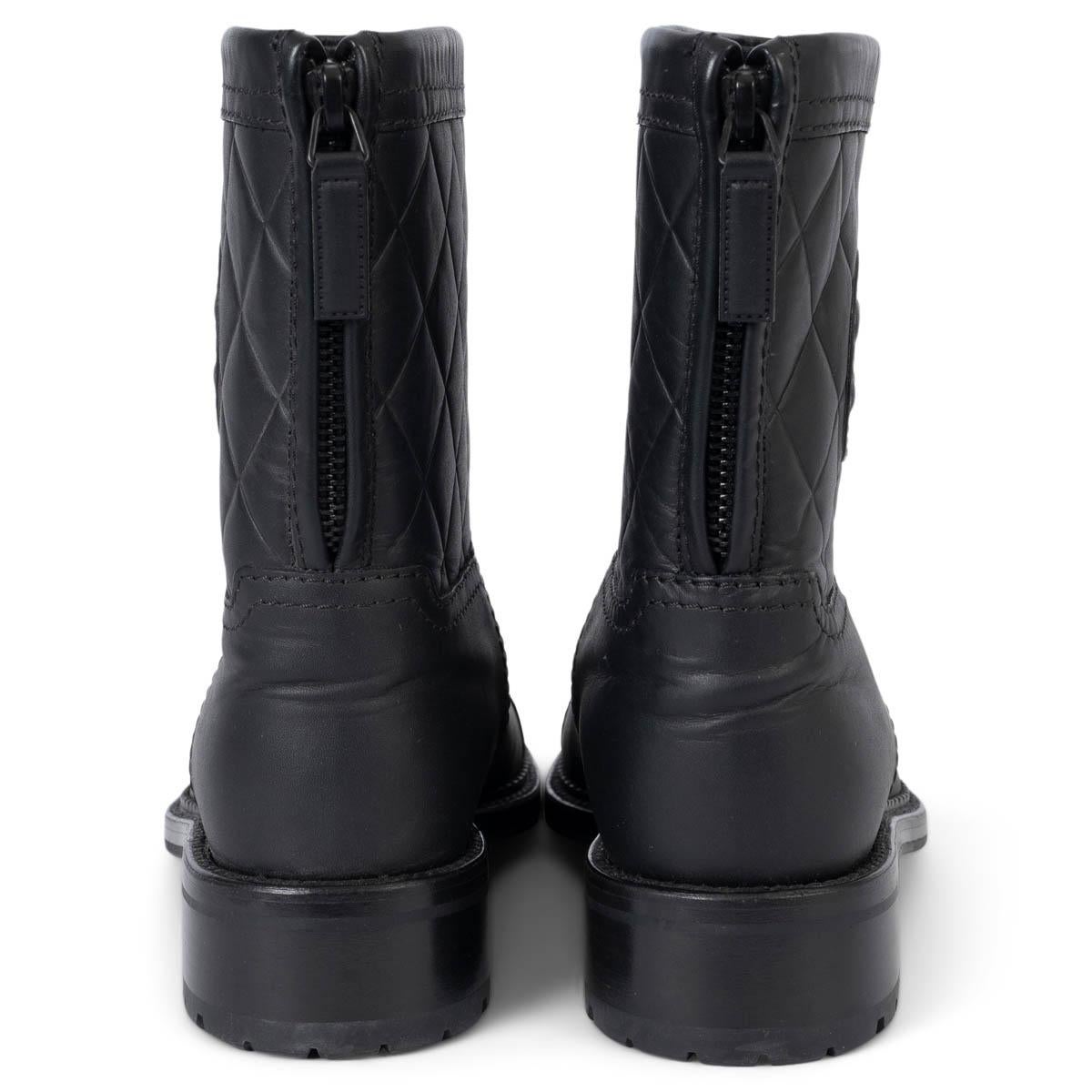 CHANEL black leather 2014 14K BIKER Boots Shoes 37 For Sale 1