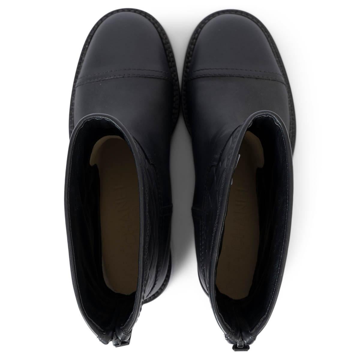 CHANEL black leather 2014 14K BIKER Boots Shoes 37 For Sale 2