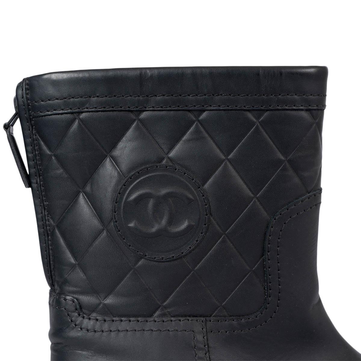 CHANEL black leather 2014 14K BIKER Boots Shoes 37 For Sale 3