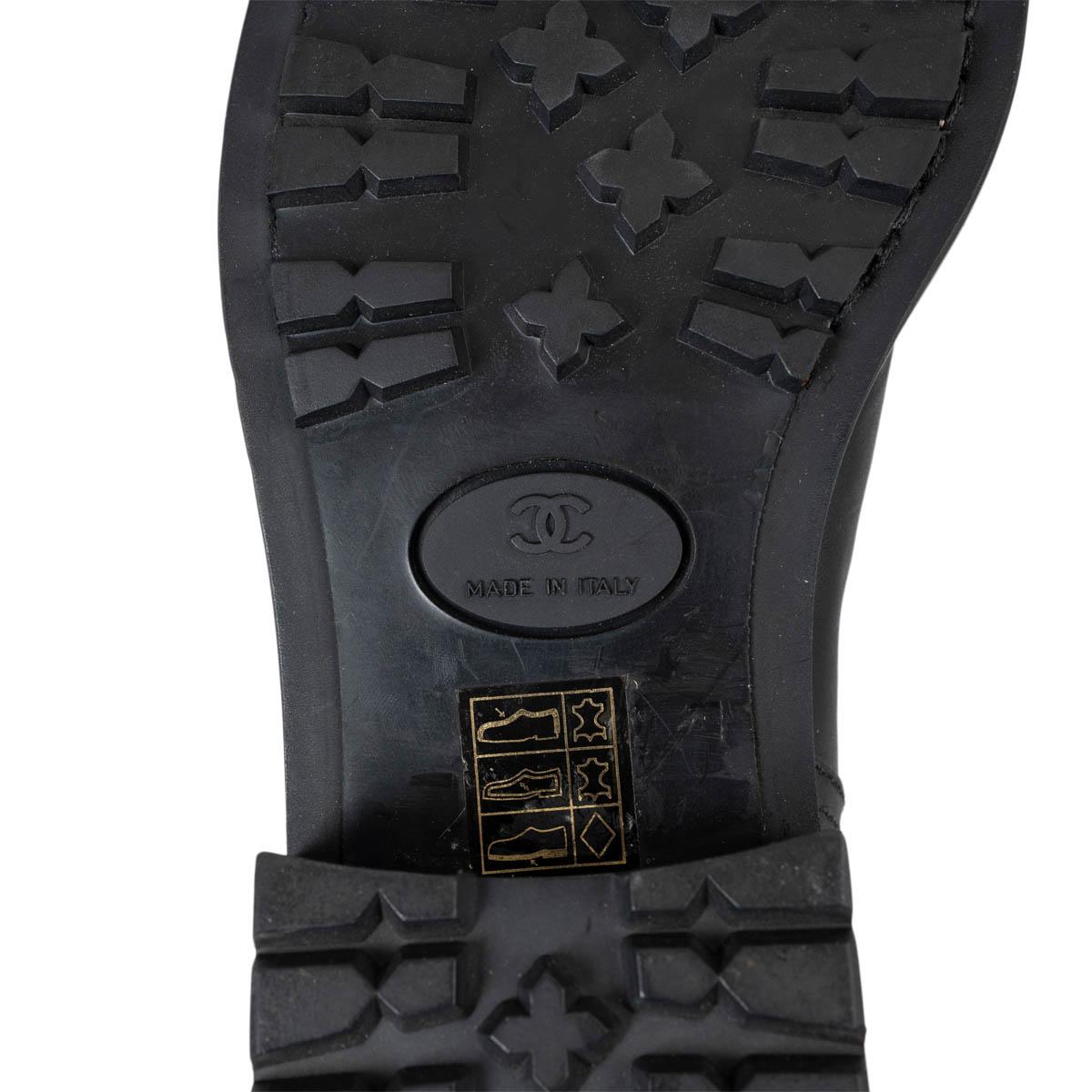 CHANEL black leather 2014 14K BIKER Boots Shoes 37 For Sale 5