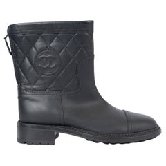 CHANEL black leather 2014 14K BIKER Boots Shoes 37