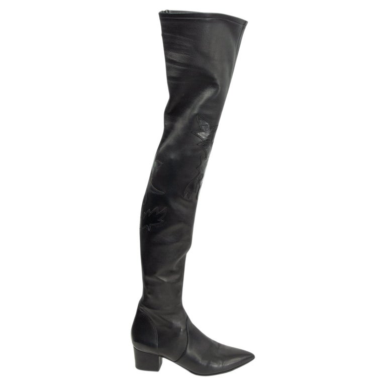 CHANEL black leather 2014 DALLAS THIGH HIGH Pointed Toe Boots
