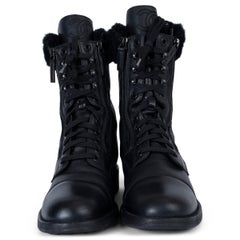 CHANEL black leather 2015 15C DUBAI SHEARLING BIKER Boots Shoes 40 fit 39.5