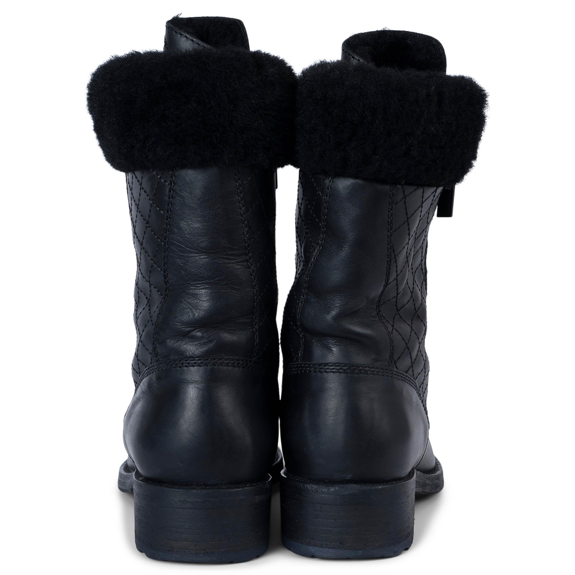 Women's CHANEL black leather 2015 15C DUBAI SHEARLING BIKER Boots Shoes 40 fit 39.5