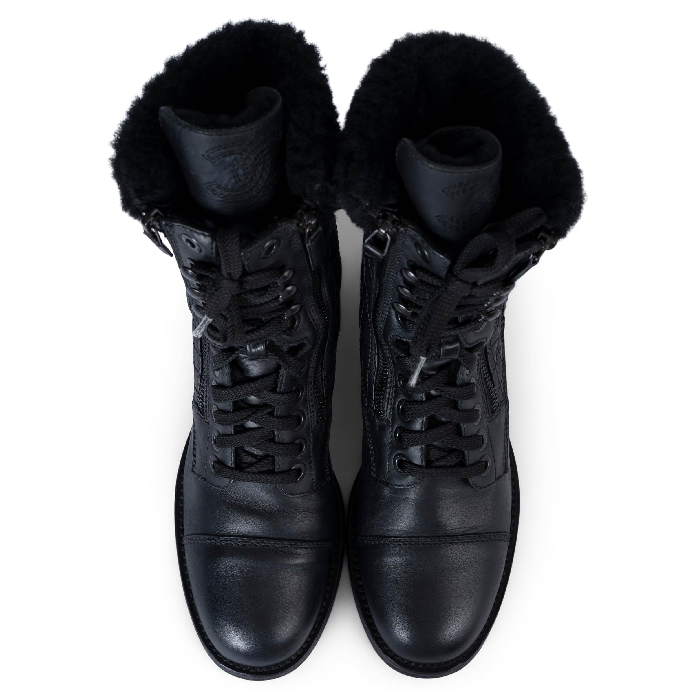 CHANEL black leather 2015 15C DUBAI SHEARLING BIKER Boots Shoes 40 fit 39.5 1