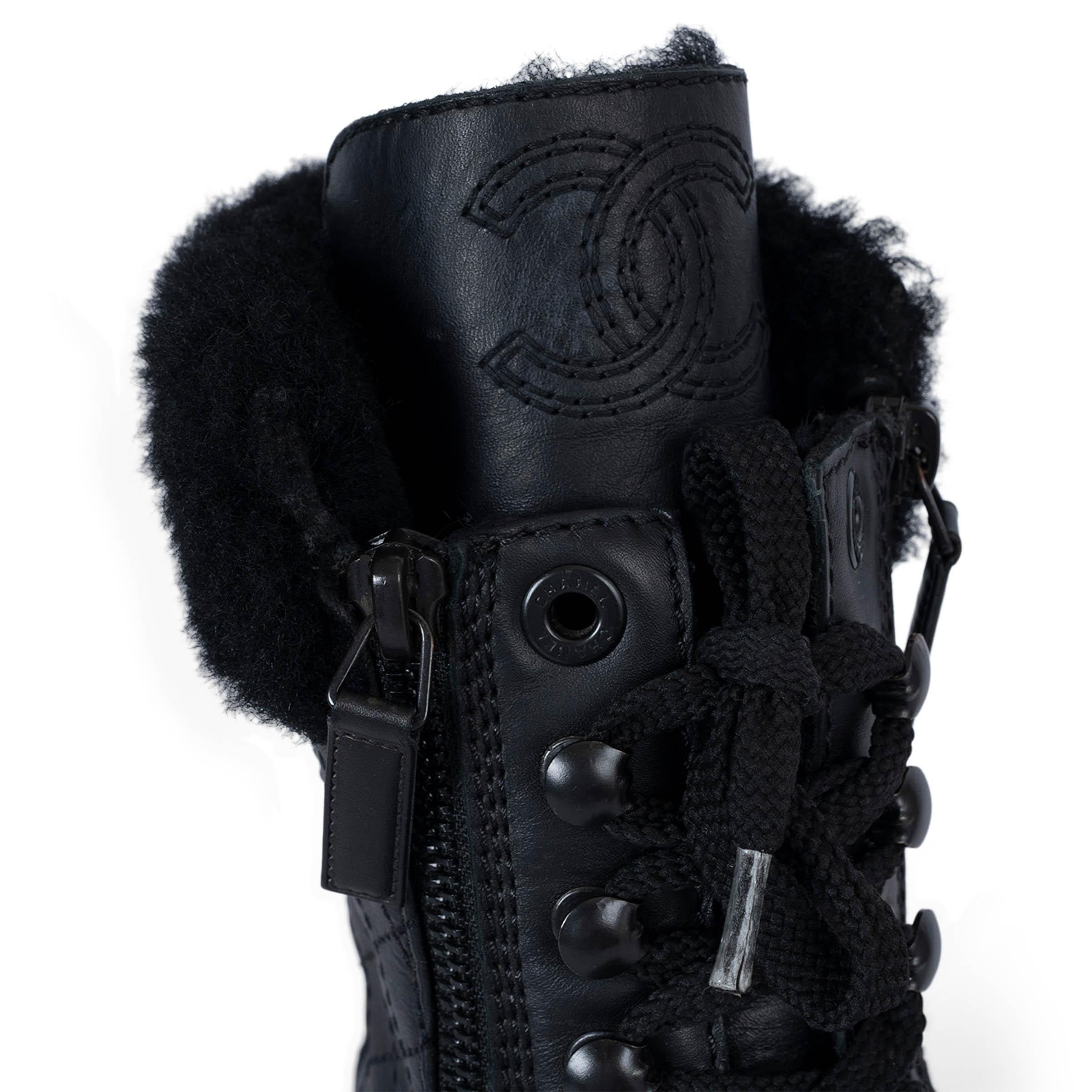 CHANEL black leather 2015 15C DUBAI SHEARLING BIKER Boots Shoes 40 fit 39.5 2