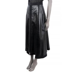 CHANEL Schwarzer Lederrock aus schwarzem Leder 2016 16S ZIP-FRONT MIDI 38 S