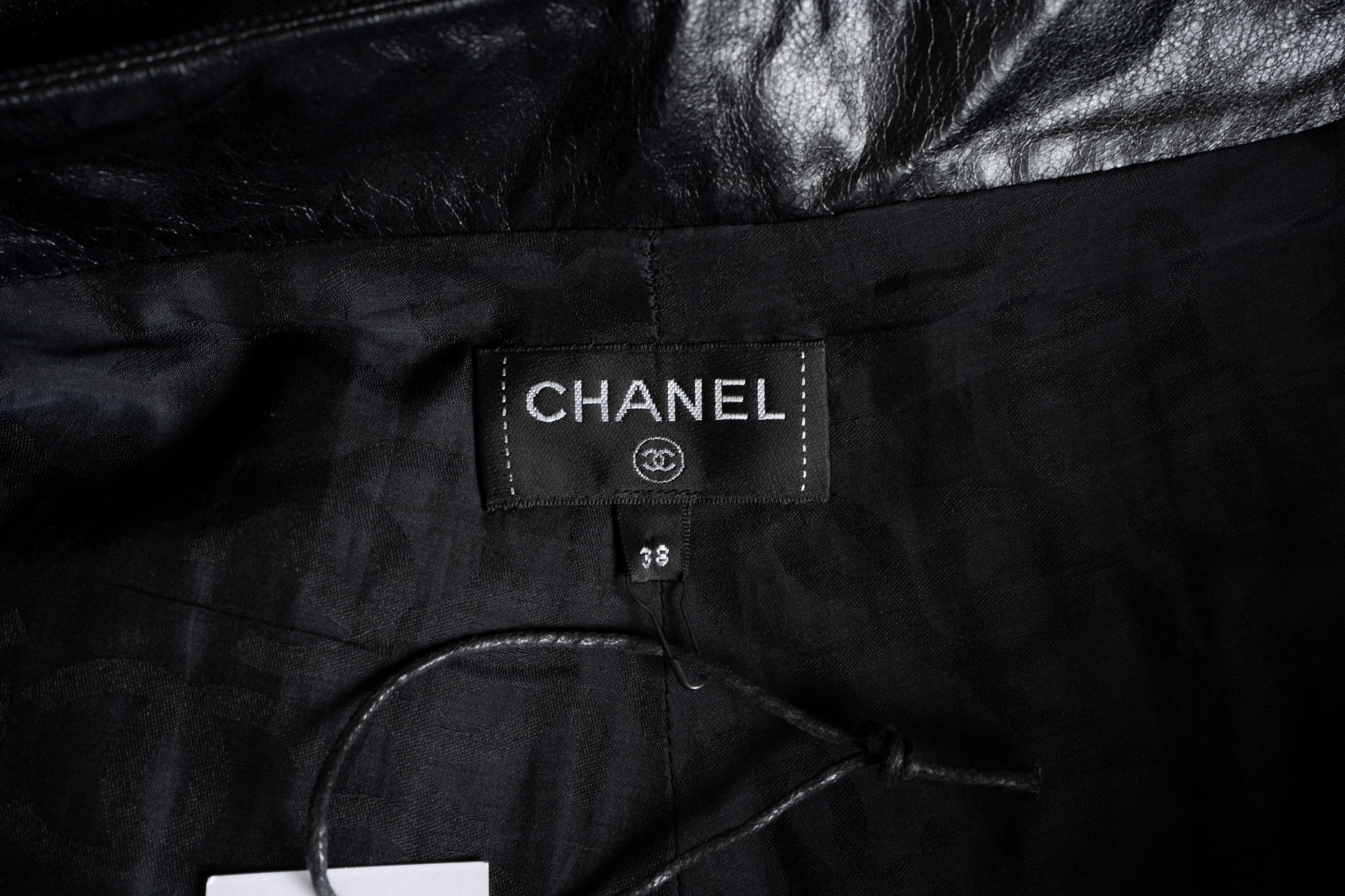 CHANEL black leather 2016 16S ZIP-FRONT MIDI Skirt 38 S 1