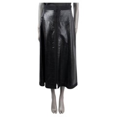 CHANEL black leather 2016 16S ZIP-FRONT MIDI Skirt 38 S