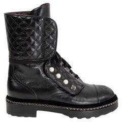 Chanel Black Capped Toe and Pearl Combat Boots - Ann's Fabulous