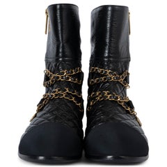 CHANEL black leather 2018 18A HAMBURG QUILTED CHAIN Ankle Boots Shoes 39