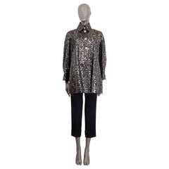 CHANEL black leather 2018 HAMBURG LACE PRINT OVERSIZED Coat Jacket 36 XS