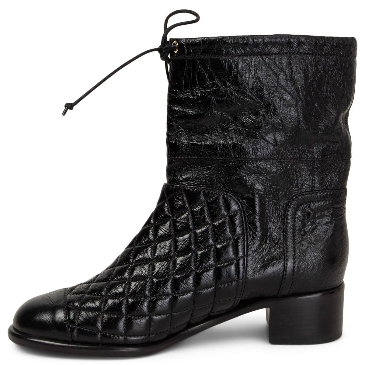 hee leather patchwork mid shaft boots