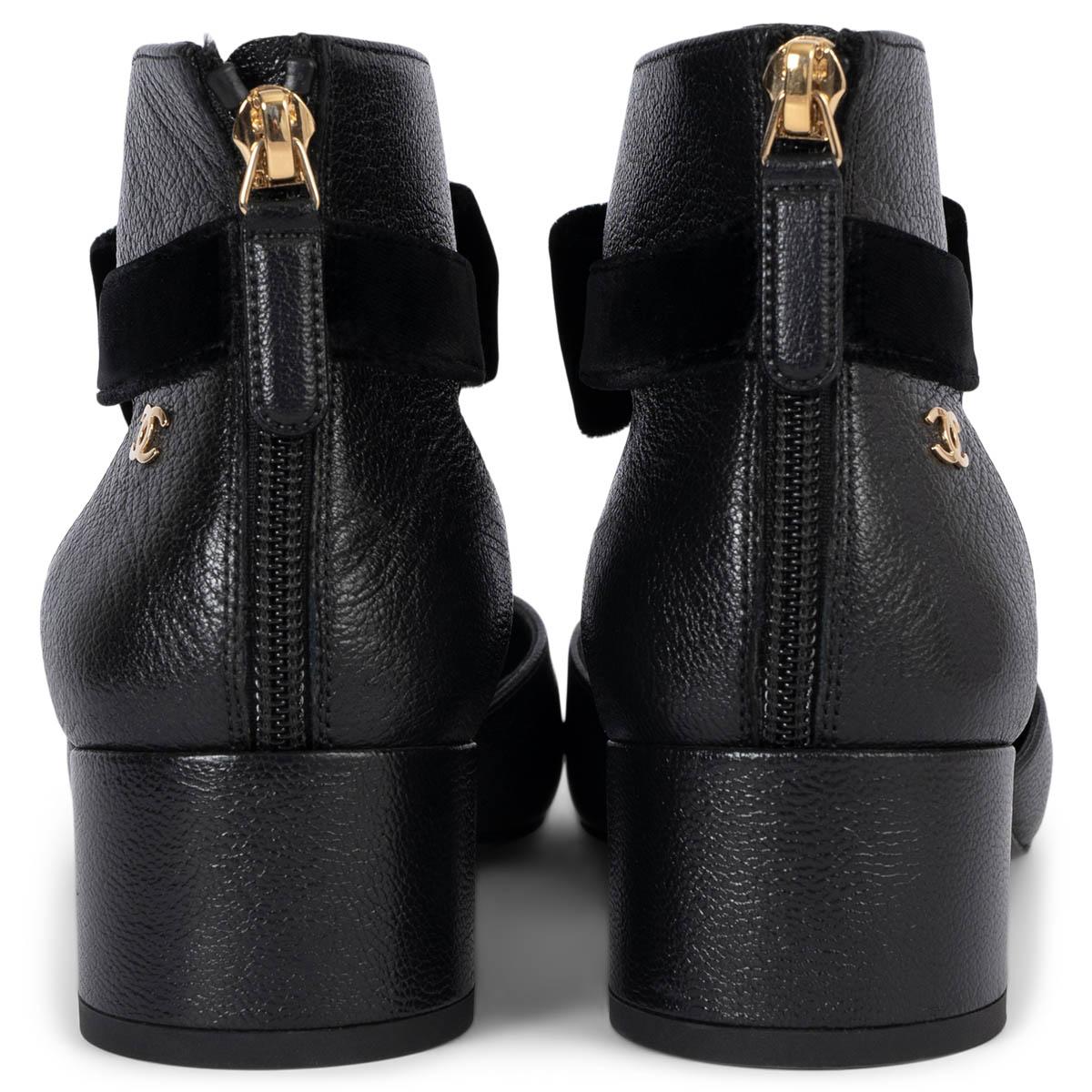 CHANEL black leather 2019 19B VELVET BOW OPEN Shoes 39 1