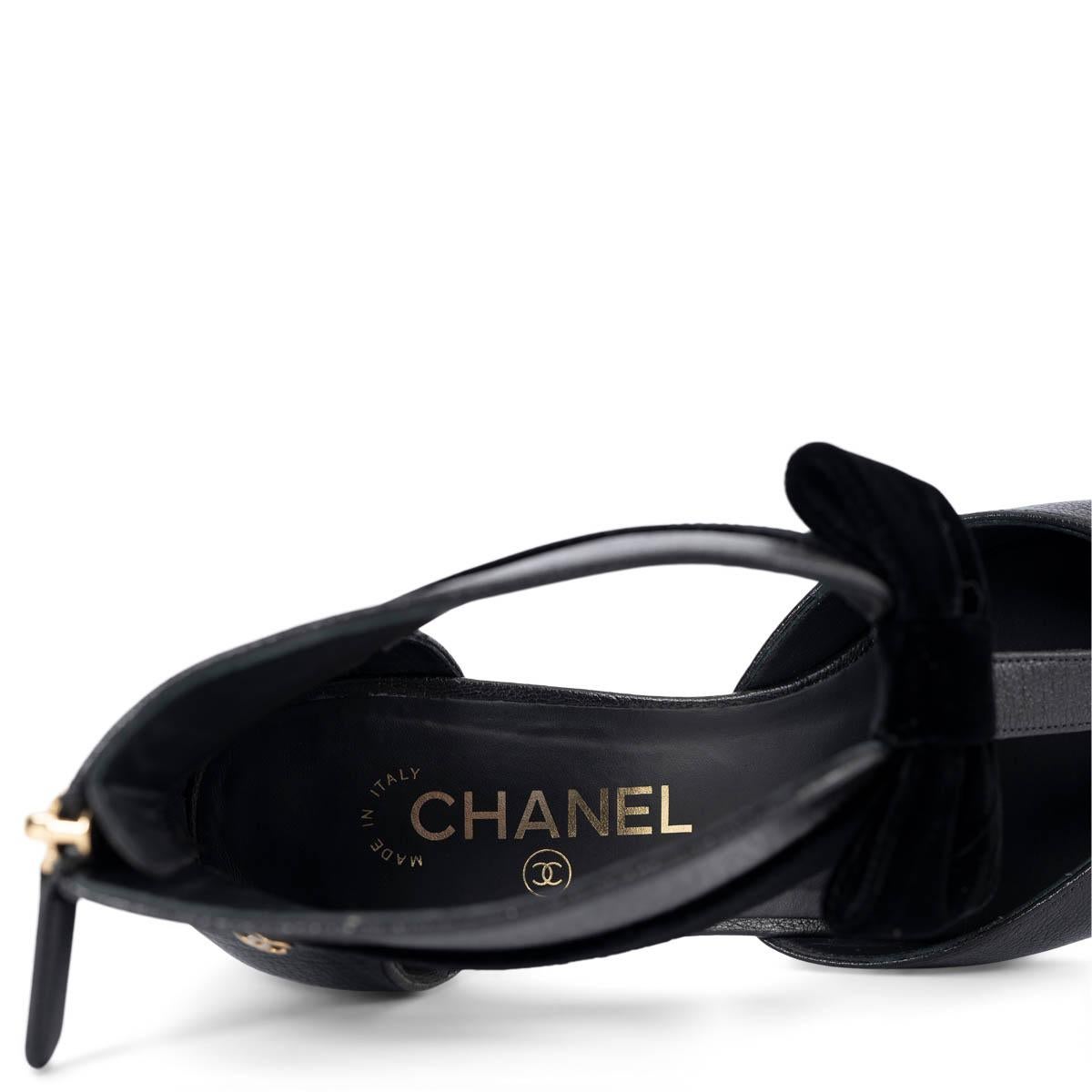 CHANEL black leather 2019 19B VELVET BOW OPEN Shoes 39 4