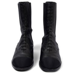 CHANEL black leather 2019 19C LACE UP CHELSEA Boots Shoes 41 C