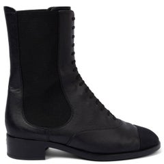 CHANEL black leather 2019 19C LACE UP CHELSEA Boots Shoes 41 C
