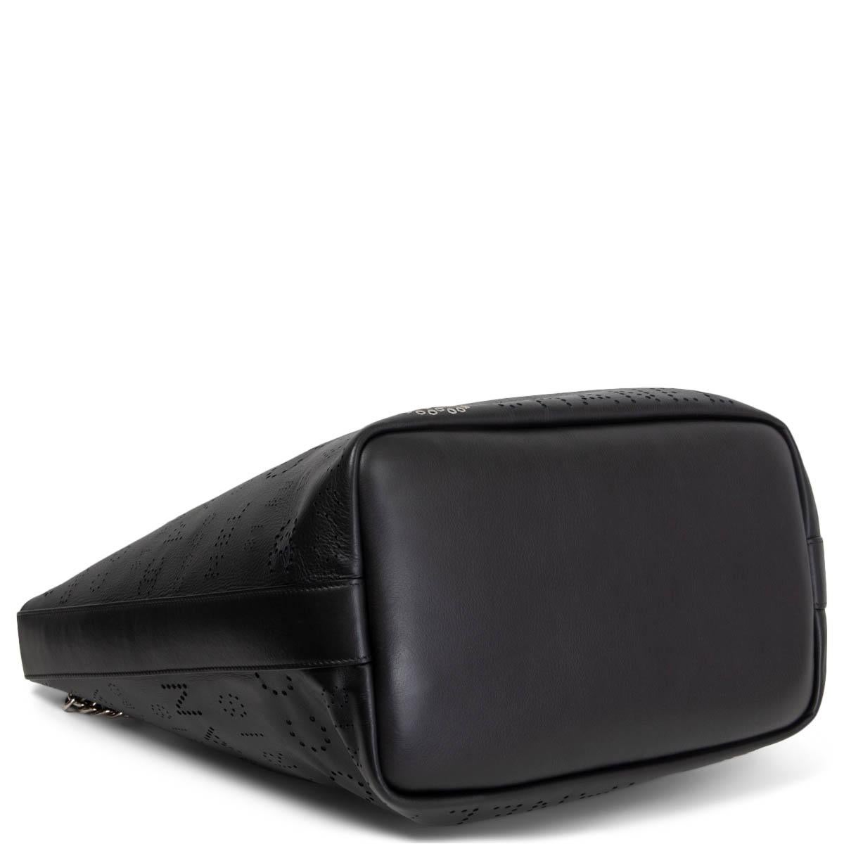Black CHANEL black leather 2019 PERFORATED LOGO EYELET SMALL SHOPPING Bag