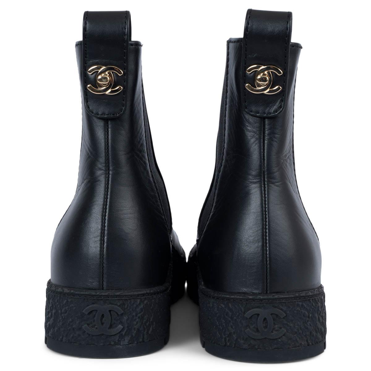 Women's CHANEL black leather 2021 21B TURNLOCK CHELSEA Boots Shoes 39