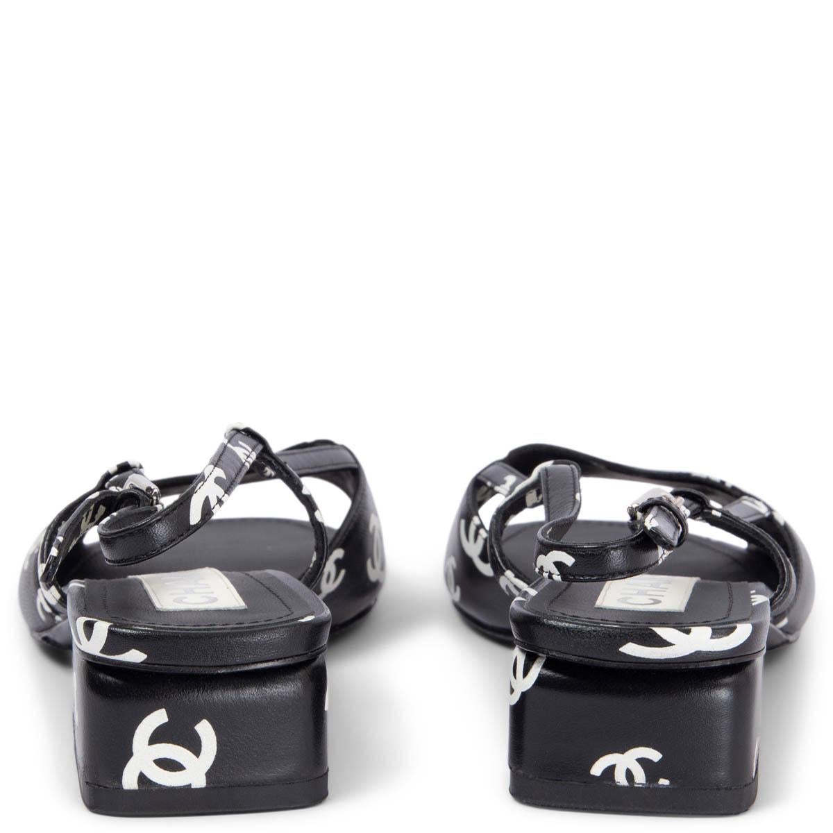 CHANEL black leather 2022 22S LOGO Slingback Sandals Shoes 38.5 For Sale 1