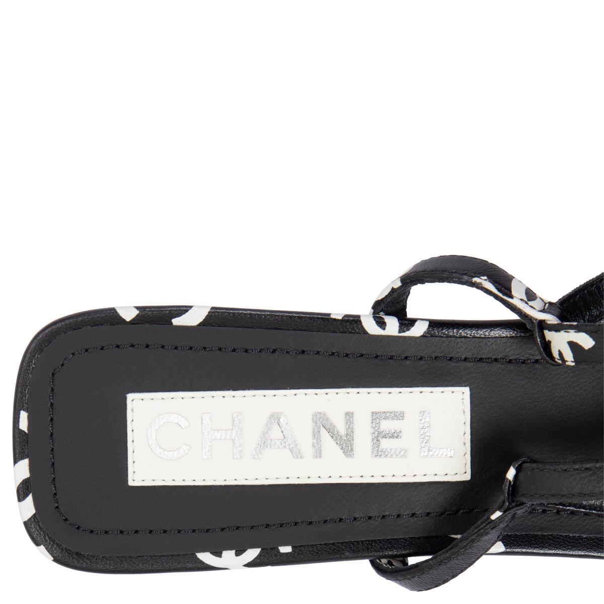 CHANEL black leather 2022 22S LOGO Slingback Sandals Shoes 38.5 For Sale 3