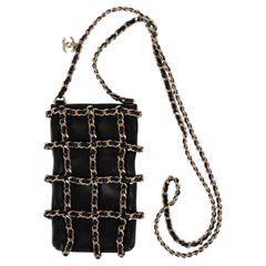 CHANEL black leather 20C TECH ME OUT CHAIN CAGE PHONE Case Bag