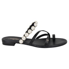 Chanel pelle nera 21P PEARL SLIDE Sandali Scarpe 38.5 G37274