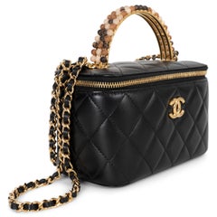 CHANEL black leather 23P PICK ME UP TOP HANDLE VANITY Bag