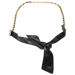 Chanel Black Leather 24k Gold Plated Medallion Chain Belt