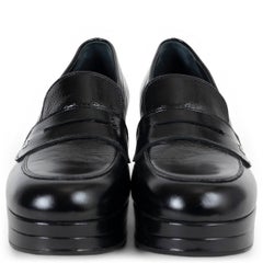 CHANEL black leather 24K PLATFORM LOAFER STYLE Pumps Shoes 39 G46066