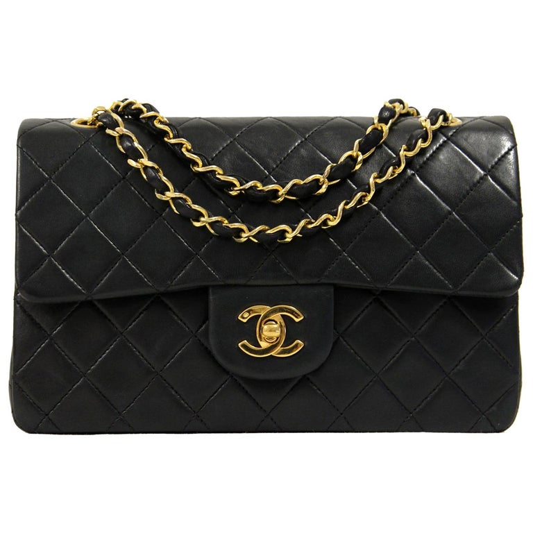 Chanel Black Leather 2.55 Bag 23 cm, 1980s at 1stDibs