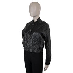 CHANEL black leather 25P QUILTED BOMBER Jacket 36 XS
