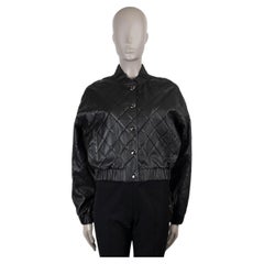 CHANEL black leather 25P QUILTED BOMBER Jacket 36 XS