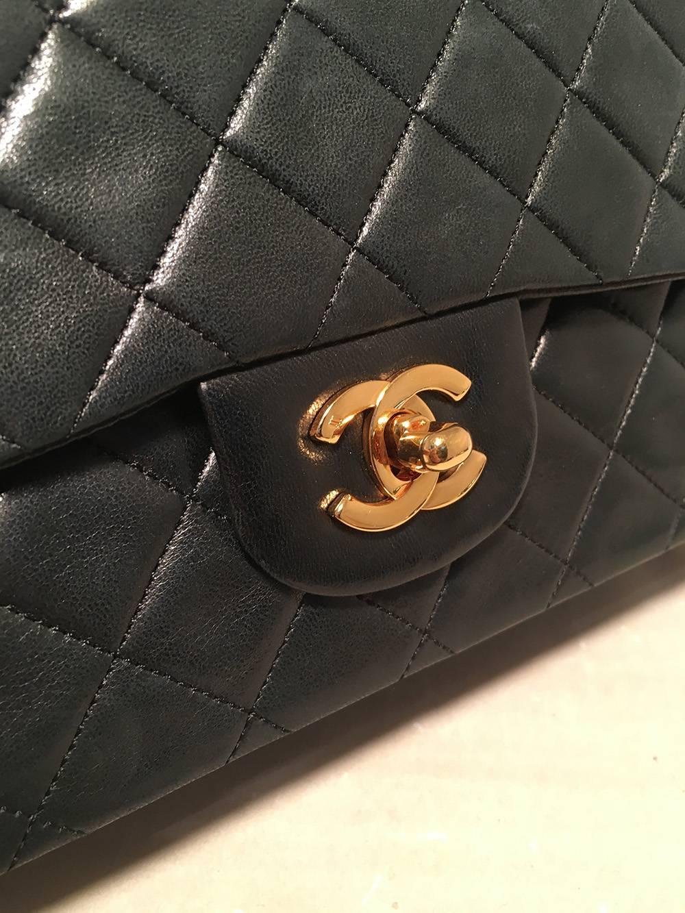 Chanel Black Leather 9 inch 2.55 Double Flap Classic Shoulder Bag 1