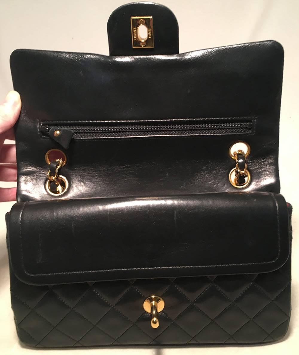Chanel Black Leather 9 inch 2.55 Double Flap Classic Shoulder Bag 2
