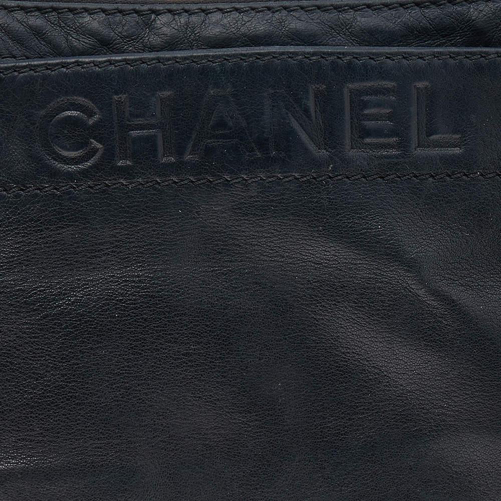 Chanel Black Leather Accordion Zipper Bag For Sale 2