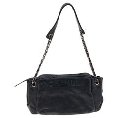 Used Chanel Black Leather Accordion Zipper Bag
