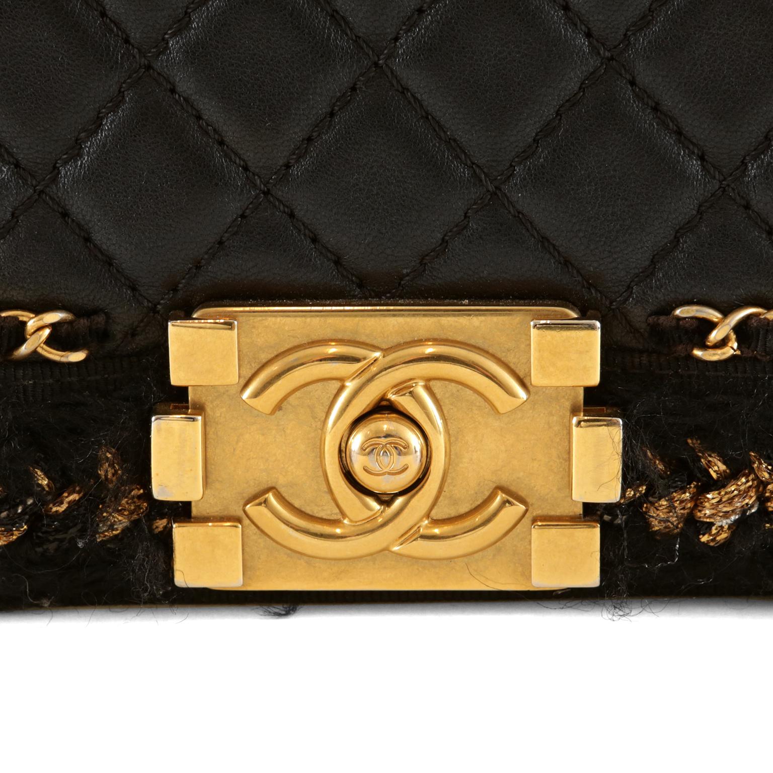 Chanel Black Leather and Boucle Medium Boy Bag 1