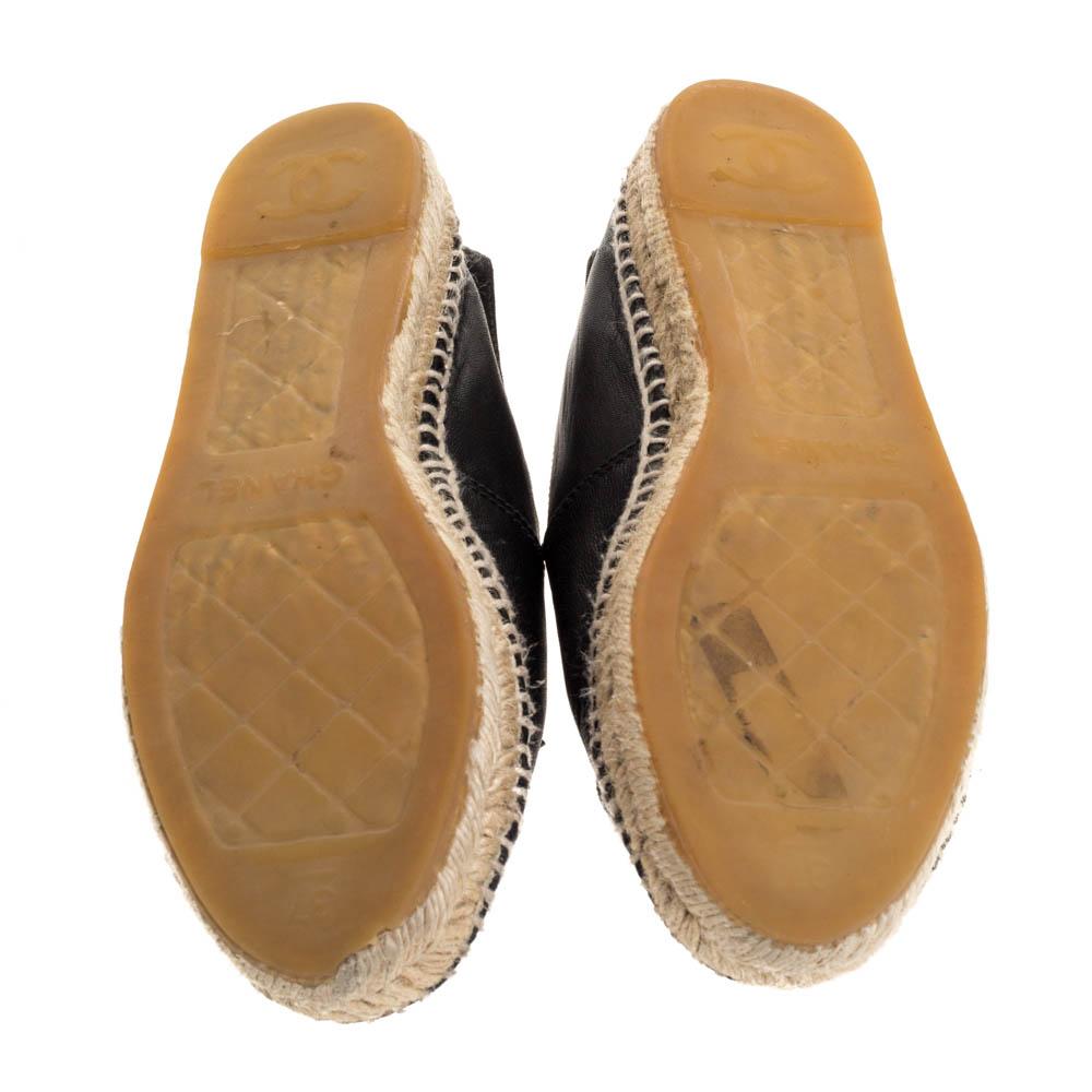 Chanel Black Leather And Canvas CC Espadrilles Size 37 1