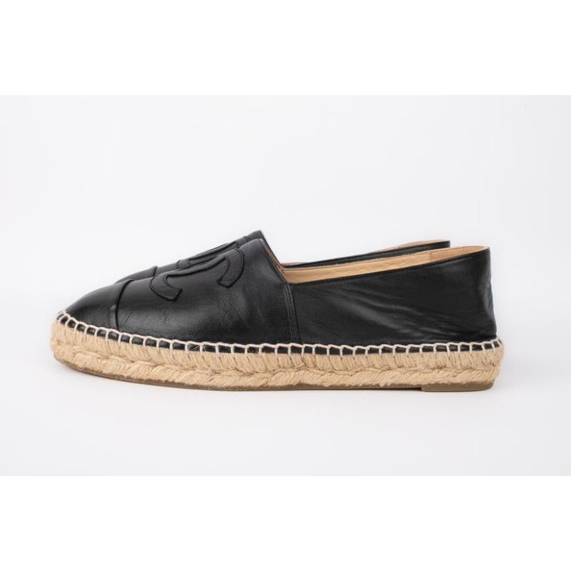 Chanel Black Leather and Canvas Espadrille-Style Shoes 1