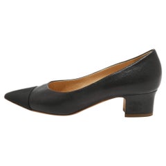 Chanel Black Leather and Canvas Pointed Toe Pumps Size 40.5 Chanel Black Leather and Canvas Pointed Toe Pumps Size 40.5