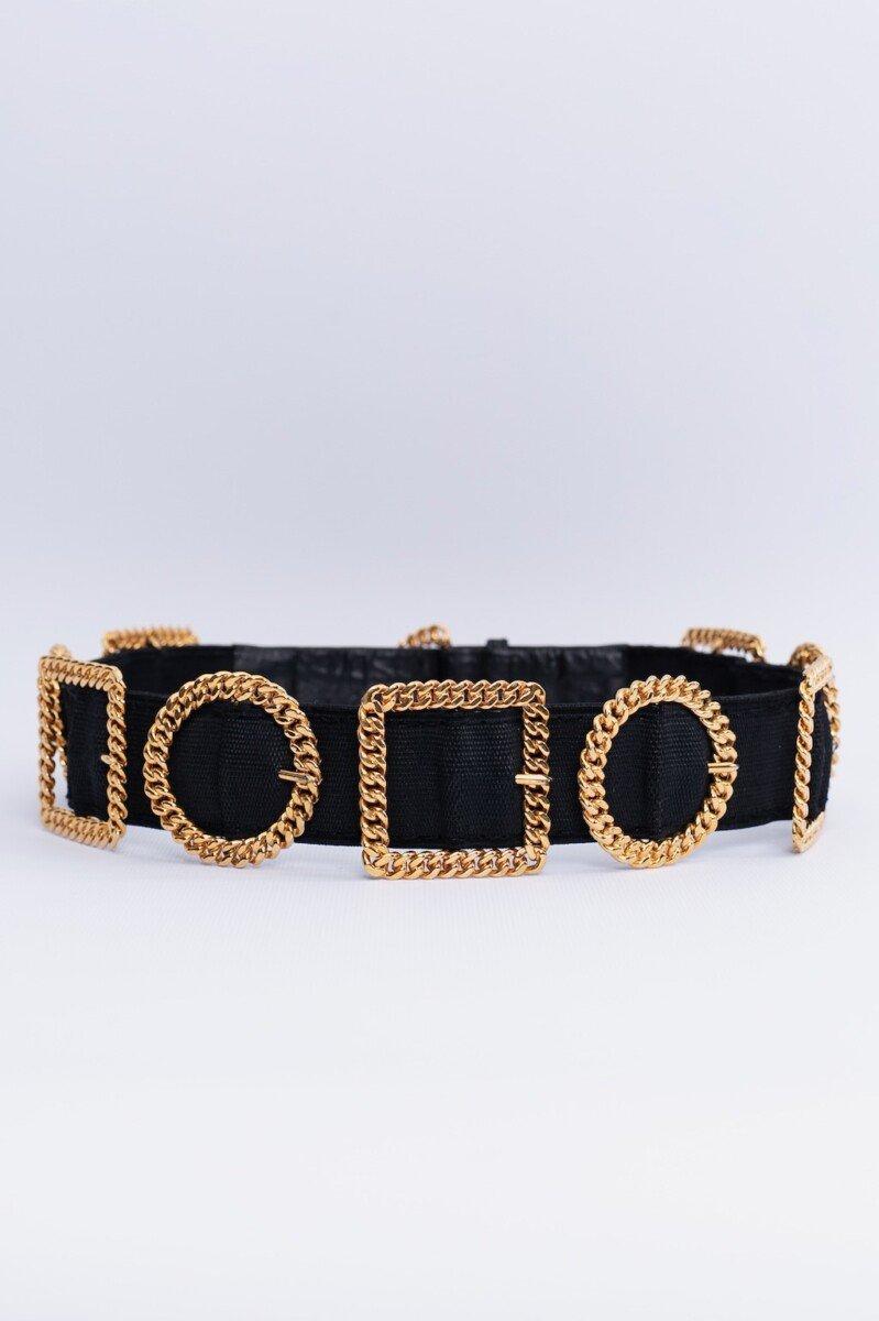 Chanel Schwarzer Ledergürtel und elastischer Gürtel mit vergoldeten Metallschnallen im Zustand „Hervorragend“ im Angebot in SAINT-OUEN-SUR-SEINE, FR