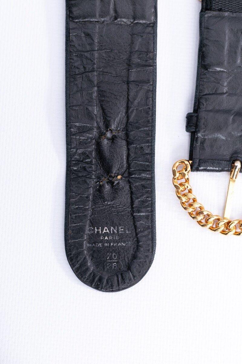 Chanel Schwarzer Ledergürtel und elastischer Gürtel mit vergoldeten Metallschnallen im Angebot 2