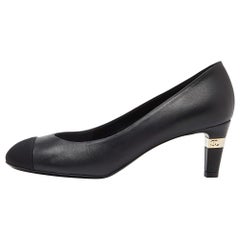 Chanel Black Leather and Fabric Cap Toe Pumps Size 38.5