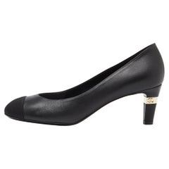 Chanel Black Leather and Fabric Cap Toe Pumps Size 38.5