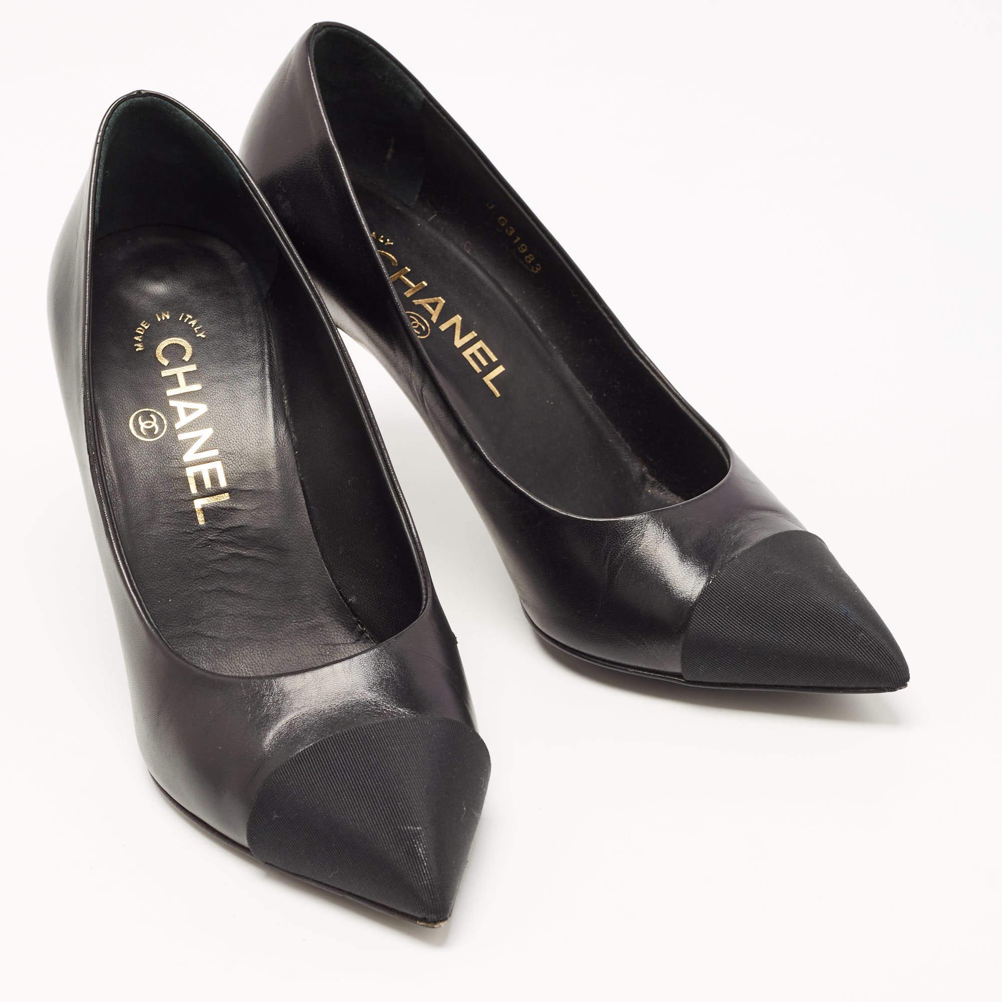 Women's Chanel Black Leather and Fabric CC Faux Pearl Pumps Size 36.5