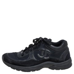 Chanel Black Leather and Fabric Low Top Sneakers Size 39
